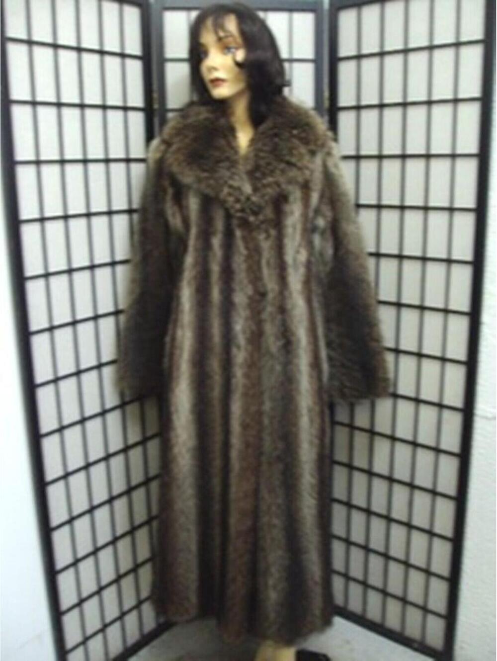 MINT NATURAL RACCOON RACOON FUR COAT JACKET WOMEN WOMAN SZ 4 PETITE